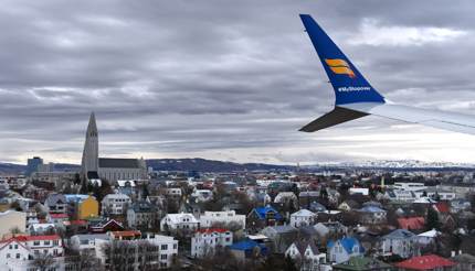 Flying over Reykjavic