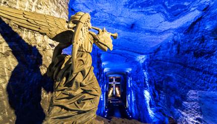 Angel statue made of salt in the Salt Cathedral of Zipaquirá