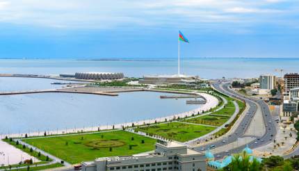 View of Baku Boulevard and National Flag Square, Baku, Azerbaijan