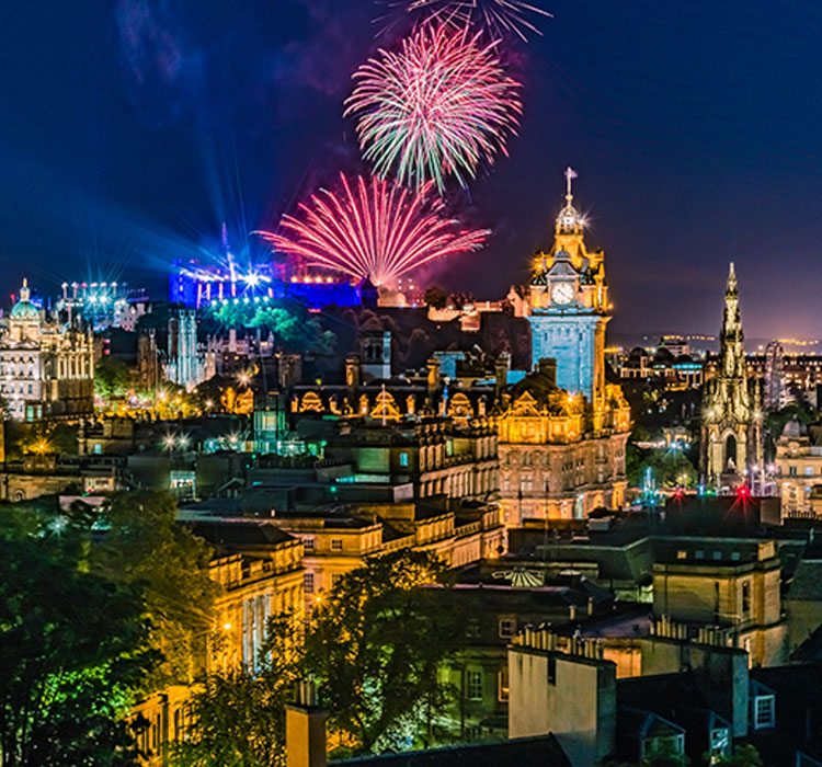 Fireworks on the City of Edinburgh In Scotland