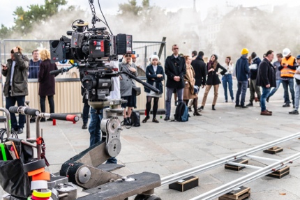 Film crew near Notre-Dame