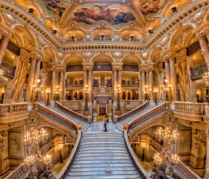 The grand staircase in Le Palais Garnier