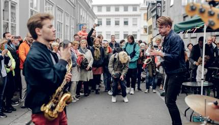 Jazz band playing on the street in Reykjavik