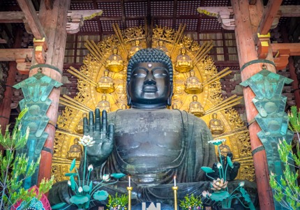 A large Buddha statue at Todai-ji, Nara