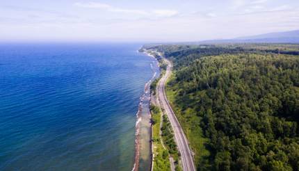 The railway track along Lake Baikal