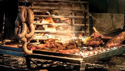 Wood-fired BBQ in a restaurant in Mercado del Puerto, Montevideo, Uruguay